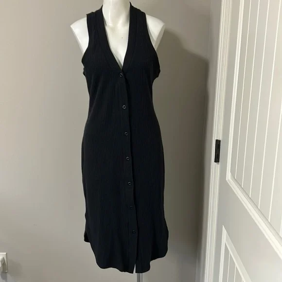 Daily Practice by Anthropologie Ribbed Midi Dress Black Pullover Sz XS NEW - Picture 5 of 14